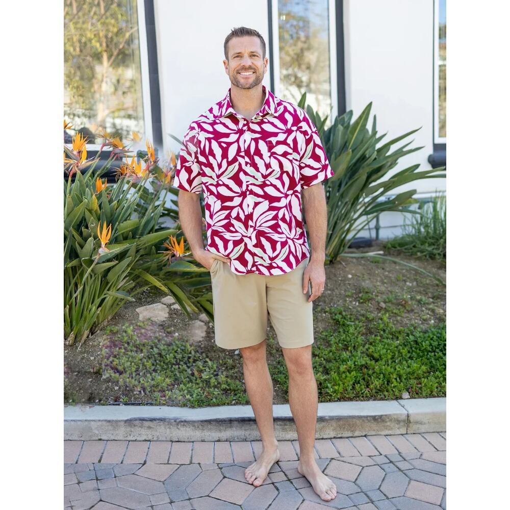 PatPat Men's Leaf Print Red Shirt M